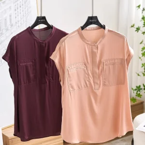 Elegant Minimalist Silk Shirt with Pocket 95%  Silk Short Sleeve Women's Top Commute Style Regular Fit Summer Thin - AliExpress Shirts & Blouses