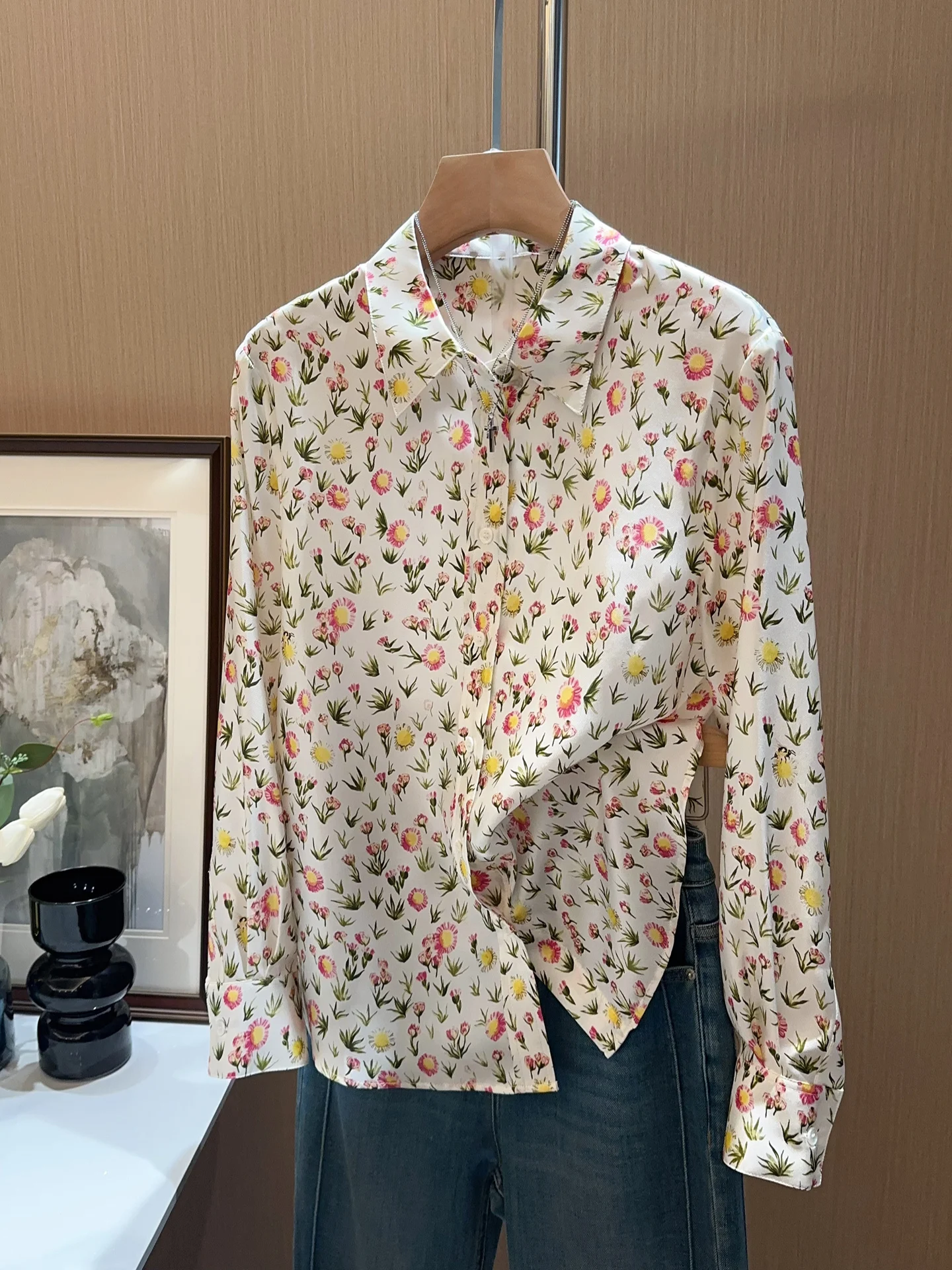 Elegant Intellectual Silk Shirt Women's Print Silk Top Romantic Style French Style Loose Fit Long Sleeve - AliExpress Shirts & Blouses