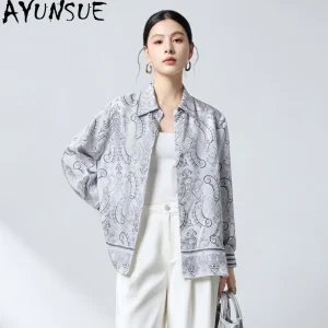 AYUNSUE 100% Silk Women's Blouses and Shirts Lapel Long Sleeve Tops for Woman Loose Casual Blouse Woman Clothes Блузка Женская - AliExpress Shirts & Blouses