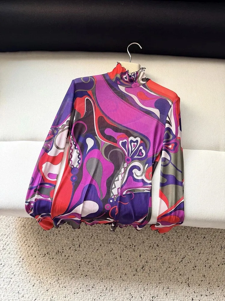 Spring Summer Fashion Daily Vintage Geometric Print Loose Blouses Women's Stand Collar Long Sleeve Casual Shirt - AliExpress Shirts & Blouses