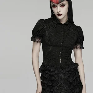 Gothic Style Short Sleeve Lace Shirt Women's New Design Dark Retro Patchwork Black Miniature Top Punk Rave Bubble Sleeve Nylo... - AliExpress Shirts & Blouses
