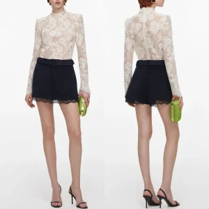 Women Floral Sparkle Lace Long Sleeve Top Stand Collar Slim Fit Elegant Daily Basic Blouse - AliExpress Shirts & Blouses
