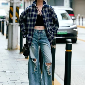 Luna7xi Vintage Contrast Color Plaid Silhouette Shirt Women Lightweight Breathable Long Sleeve Collar Casual Top Korean Style... - AliExpress Shirts & Blouses