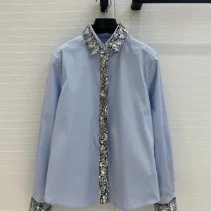 Pop Pop Women Cotton Long Sleeve Sequined Shirt 2025 Spring Summer New Chic Lapel White Blouse Tops High Quality - AliExpress Shirts & Blouses
