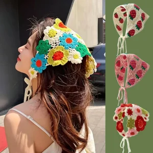 Sweet Cute Handmade Crochet Hollow Triangle Headband Towel for Women Girls Flower Headscarf Hair Accessories - AliExpress New Headwear