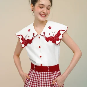 Spring Summer Original Design Women Vintage Vibes Butterfly Hollow Out Embroidered Sleeveless Shirts/Blouse - AliExpress Shirts & Blouses