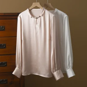 100% Mulberry Silk Shirt Lantern Sleeve Turn Down Collar Textured Blouse Elegant Temperament Women's Top - AliExpress Shirts & Blouses