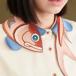 96-104cm Bust Spring Autumn Original Design Women Vintage All-match Lucky Koi Fish Embroidered Short Sleeves Shirts/Blouses - AliExpress Shirts & Blouses