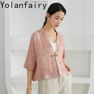 YOLANFAIRY Reversible 100% Real Mulberry Silk Shirts for Women V-neck Bat Sleeve Cardigan Jacket Woman Elegant Blouse Top Coat - AliExpress Shirts & Blouses