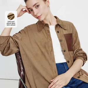 Navigare Women's Suede Long Sleeve Workwear Shirt Jacket Autumn New Style Commute Style Loose Fit High Elasticity Polyester - AliExpress Shirts & Blouses