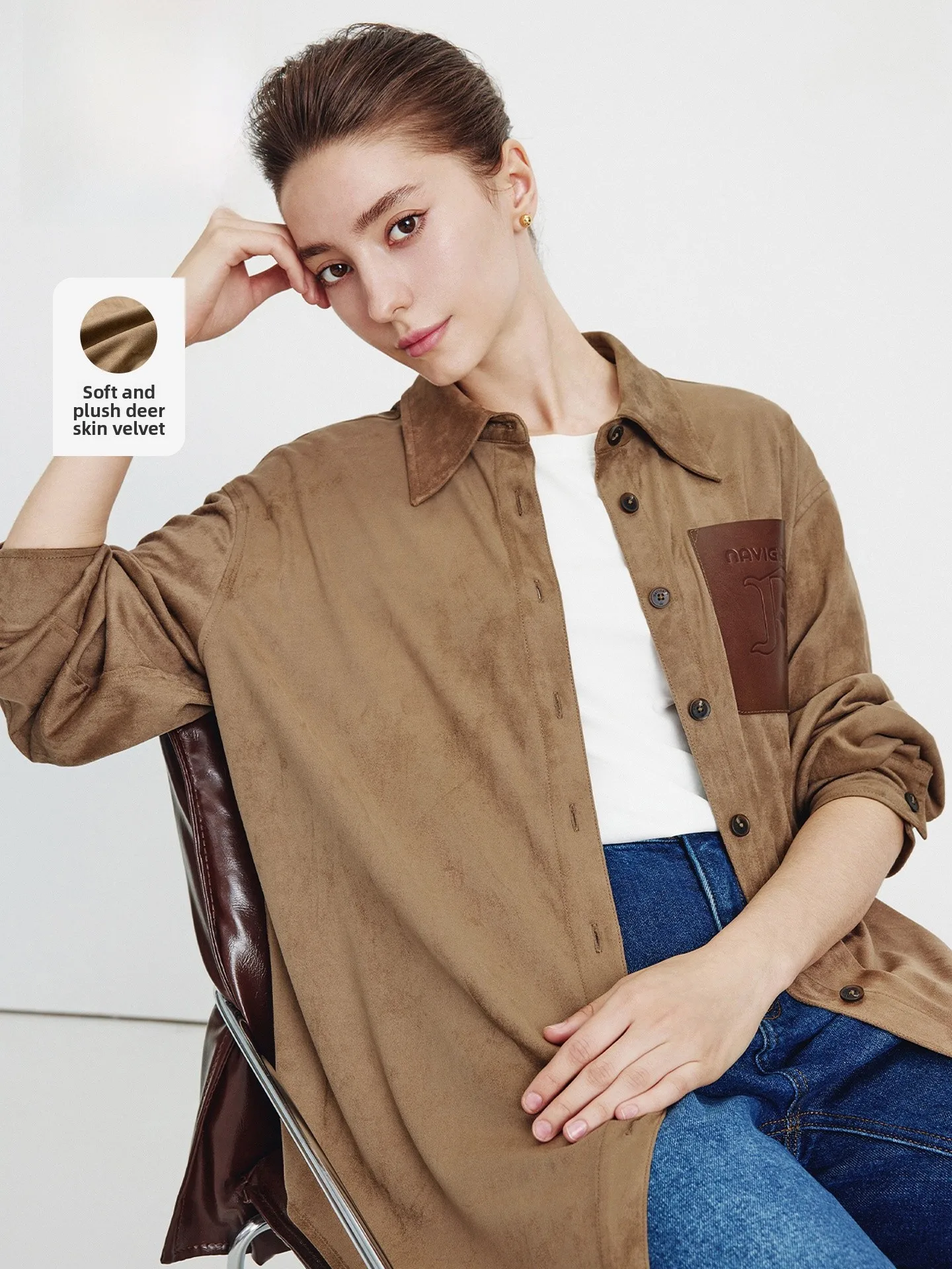 Navigare Women's Suede Long Sleeve Workwear Shirt Jacket Autumn New Style Commute Style Loose Fit High Elasticity Polyester - AliExpress Shirts & Blouses