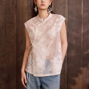 New Summer Chinese Style Shirt Women's Sleeveless Stand Collar Lace Floral Cutout Loose Fit Breathable Comfortable Silk Shirt - AliExpress Shirts & Blouses