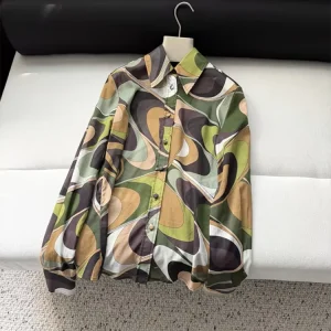 Spring Summer Fashion Indoor Casual Geometric Print Silk Blouses Women's Turn-down Collar Single Breasted Long Sleeve Shirt - AliExpress Shirts & Blouses