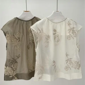 Women's Heavy Embroidery Sleeveless Blouses and Shirts Top High-End Round Neck Beaded Chain Shirt - AliExpress Shirts & Blouses