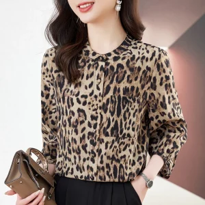 New 100% Real Silk Shirts for Women Elegant Blouses Summer Three Quarter Sleeve Vintage Leopard Print Shirt Woman Blouse - AliExpress Shirts & Blouses