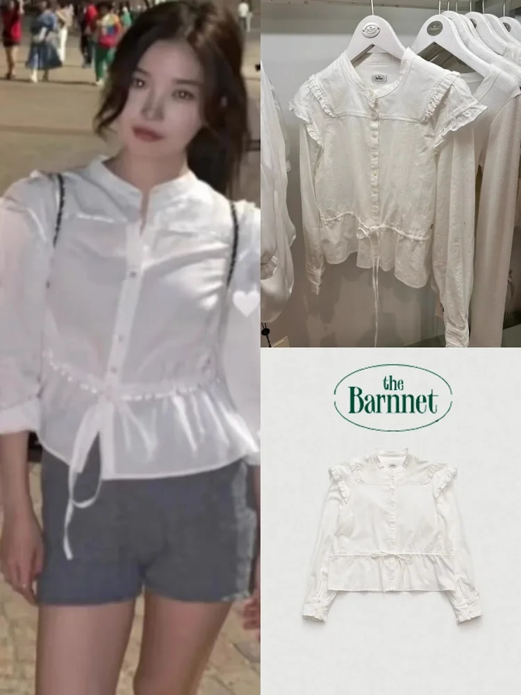 Spring 2025 Women's Long Sleeve Shirt Waist Cinched Sweet Style Cotton V-neck Button-up Pure Color Slim Fit Fashion Top - AliExpress Shirts & Blouses