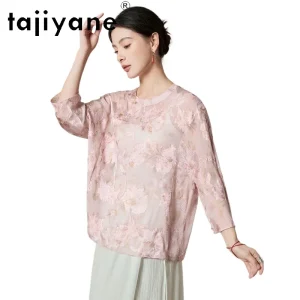 TAJIYANE Cherry Blossom Pink Women's Blouses and Shirts 100% Mulberry Silk Shirt Blouse Women Summer Printed Tops Loose Shirt - AliExpress Shirts & Blouses