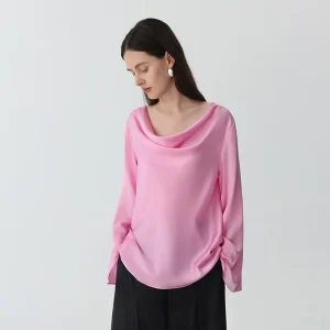 2026 Spring Summer Mulberry Silk Blouse Women 2 Ways Wear Draped Cowl Neck & O-Neck Flare Long Sleeve Loose Luxury Office Tops - AliExpress Shirts & Blouses