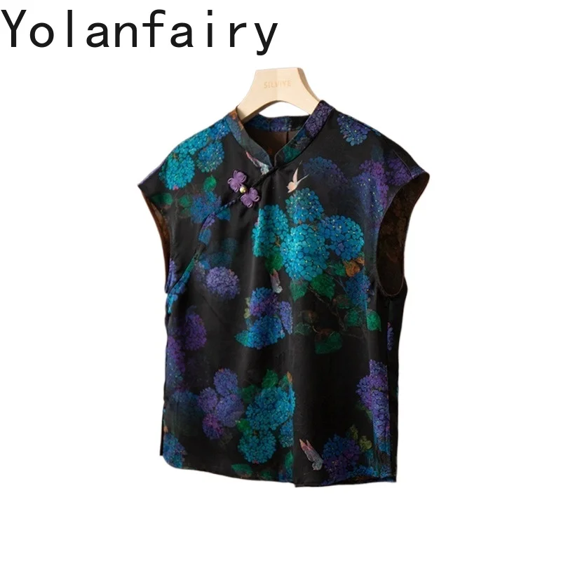 YOLANFAIRY 100% Natural Mulberry Silk Shirts for Women Summer Luxury Hualuo Gambiered Silk Blouse Elegant Womens Tops camisa - AliExpress Shirts & Blouses