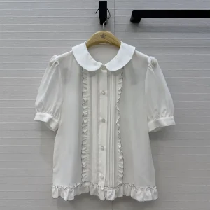 Sweet Edible Tree Fungus Patchwork 100% Silk White Shirt Women Peter Pan Collar Short Sleeve Retro Loose Blouse Tops - AliExpress Shirts & Blouses