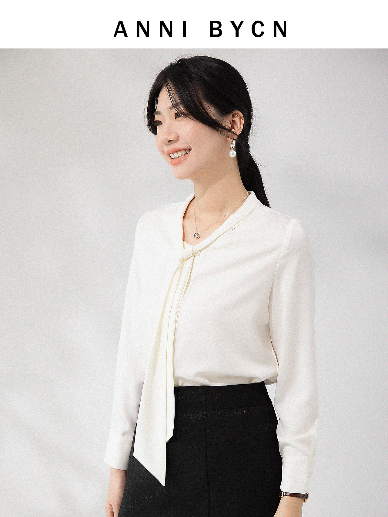 Annibycn Long Sleeve Shirt Women's Spring Autumn New Style Elegant Commuting Belted Ladies' Shirt White Top Polyester Fiber - AliExpress Shirts & Blouses