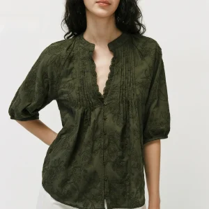 Noisy Reduction Plant-Based Thin Cotton Embroidered Shirt round V-Neck Line Embroidery Pleated Women's French Style Loose Fit - AliExpress Shirts & Blouses