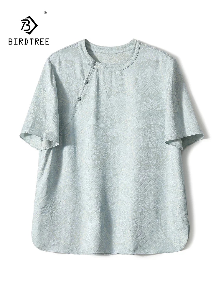 BirdTree-22MM 44.6%Silk Elegant Shirt, Short Sleeve Jacquard, Women Vintage Temperament Loose Blouse, 2026 Summer New T63635CC - AliExpress Shirts & Blouses