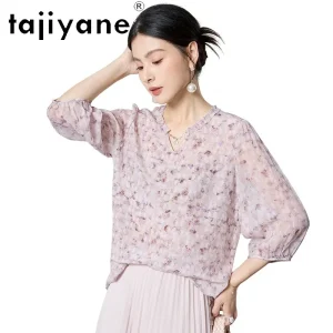 TAJIYANE 100% Mulberry Silk Women Silk Shirt O-neck Short Shirts Elegant Printed Summer Blouse Woman Clothes Tops Blouse Femmes - AliExpress Shirts & Blouses