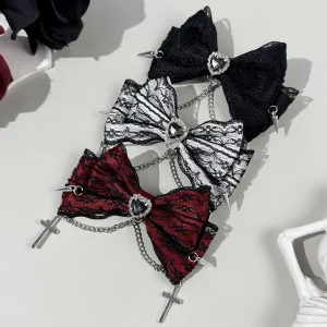 24pc Gothic Heart-Shaped Cross Lace Embroidered Bow Hair Clips for Women Fashionable Side Hair Grips Bulk Pack Hair Accessories - AliExpress New Headwear