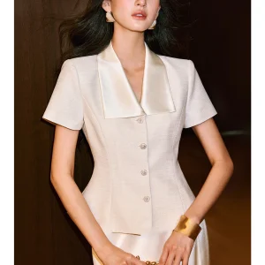 WANGXO Luxury Acetate Satin Patchwork Pearl Button Short Sleeve Shiny Sequin Women's Shirt Elegant Flip Collar Top - AliExpress Shirts & Blouses