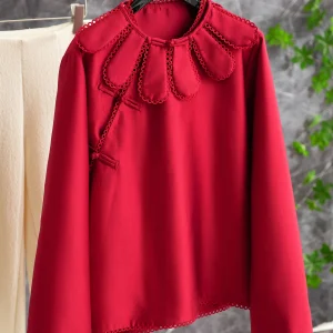 Elegant Silk Shirt Women's Long Sleeve Floral Collar Formal Occasion Red Chinese National Style Top High Quality Breathable - AliExpress Shirts & Blouses