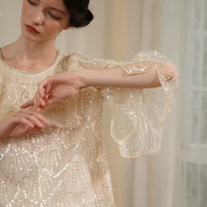 Spring Summer Women Hand-Stitched Pearl Collar, Heavyweight Drape, Seven-Eighths Bell Sleeve, Luxurious Top Blouse/Shirts - AliExpress Shirts & Blouses