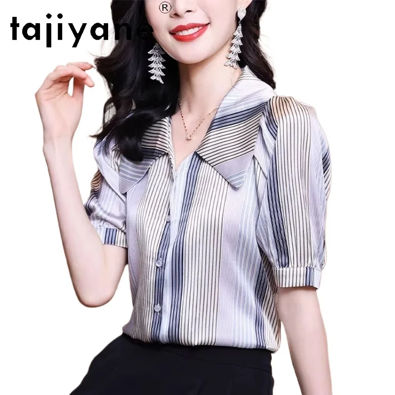 TAJIYANE 95% Mulberry Silk Shirts Woman Elegant Striped Short Sleeves Silk Blouse Premium Women Tops 2026 Summer Clothes camisas - AliExpress Shirts & Blouses