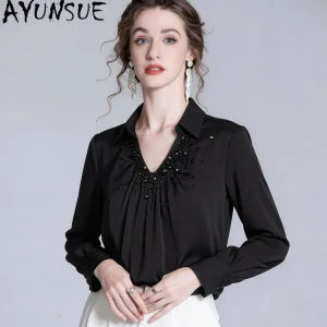 AYUNSUE 95% Mulberry Silk Blouse Women Spring Autumn Clothes High-end Elegant Womens Tops French New Pullover Блузка Женская - AliExpress Shirts & Blouses