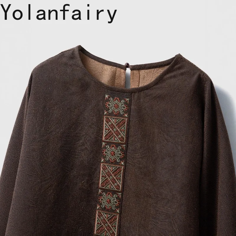 YOLANFAIRY 100% Real Mulberry Silk Blouses Woman Elegant Gambiered Silk Embroidery Pullover Silk Shirt Reversible Womens Tops - AliExpress Shirts & Blouses