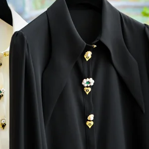 Spring Autumn Original Design Women Loose Exquisite Elegant Button Decor Black or White Shirts/blouses - AliExpress Shirts & Blouses