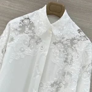 100% Cotton Women Fashion Shirt Lace Applique Single Breasted Long Sleeve Turn-down Collar Loose Female Blouse Top - AliExpress Shirts & Blouses