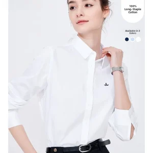 Navigare White Long Sleeve Pure Cotton Women's Shirt Commute Style OL Fashion Straight Cut Embroidered Detail Regular Fit - AliExpress Shirts & Blouses