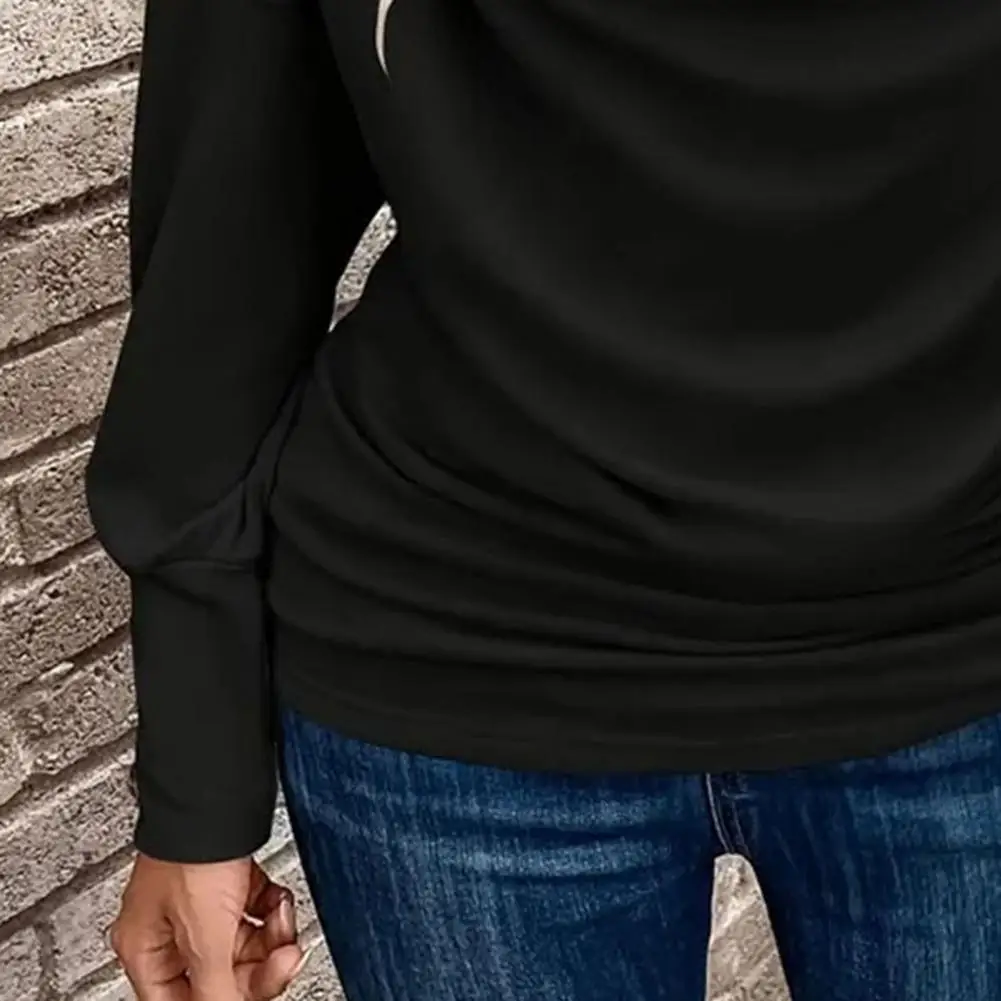 Tops Women’s Long Sleeve Blouse Loose Fit Mid-length Top Dressy Cowl Neck Shirt Business Tunic Wear Stacked Collar Tee Solid - AliExpress Shirts & Blouses