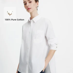 Navigare Pure Cotton Long Sleeve Casual Shirt for Women Spring 2026 White Loose Fit Embroidered Design Casual Style - AliExpress Shirts & Blouses
