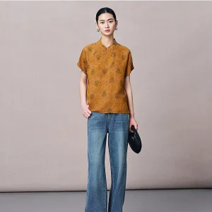 Annibycn Silk  Short Sleeve Shirt Women's Summer Traditional Chinese Style Floral Embroidery Asymmetrical Hemline - AliExpress Shirts & Blouses