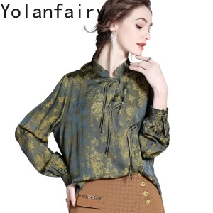 YOLANFAIRY New 50% Mulberry Silk 50% Polyester Shirt for Women 2026 Spring Stand Collar Elegant Blouse Woman Long Sleeve Tops - AliExpress Shirts & Blouses