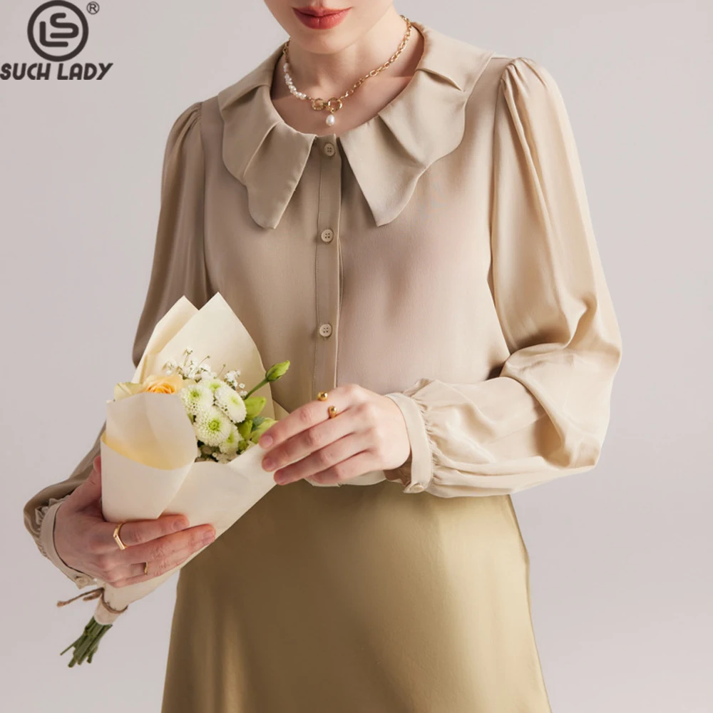 100% Silk Women's Shirt Turn Down Collar Long Sleeves Ruched Elegant Fashion Blouse Tops - AliExpress Shirts & Blouses