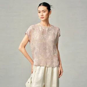Annibycn Lightweight Cool Sensation  Silk New Chinese Style Embroidered Shirt Women Summer National Style round Neck ... - AliExpress Shirts & Blouses