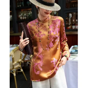 Spring Season High end New Small Standing Collar Single Breasted Silk Satin Fabric Exquisite and Elegant Women's Shirt S-XL - AliExpress Shirts & Blouses