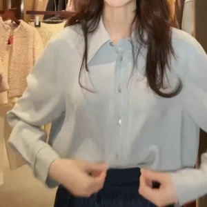 Comfortable Skin-Friendly Casual Cotton Shirt Long Sleeve Turn-down Collar Single Button Women's Daily Wear Fashionable Korea... - AliExpress Shirts & Blouses