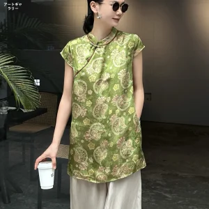 Elegant Long Silk Shirt Women's High-End Feel Vintage Fly Sleeve Side Slit Embroidered Top New Chinese National Style - AliExpress Shirts & Blouses