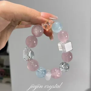 [Pounding Heart] Natural Pink Crystal White Crystal Aquamarine Agate Bracelet Women's Duobao Bracelet Wholesale Fashion - AliExpress New Headwear