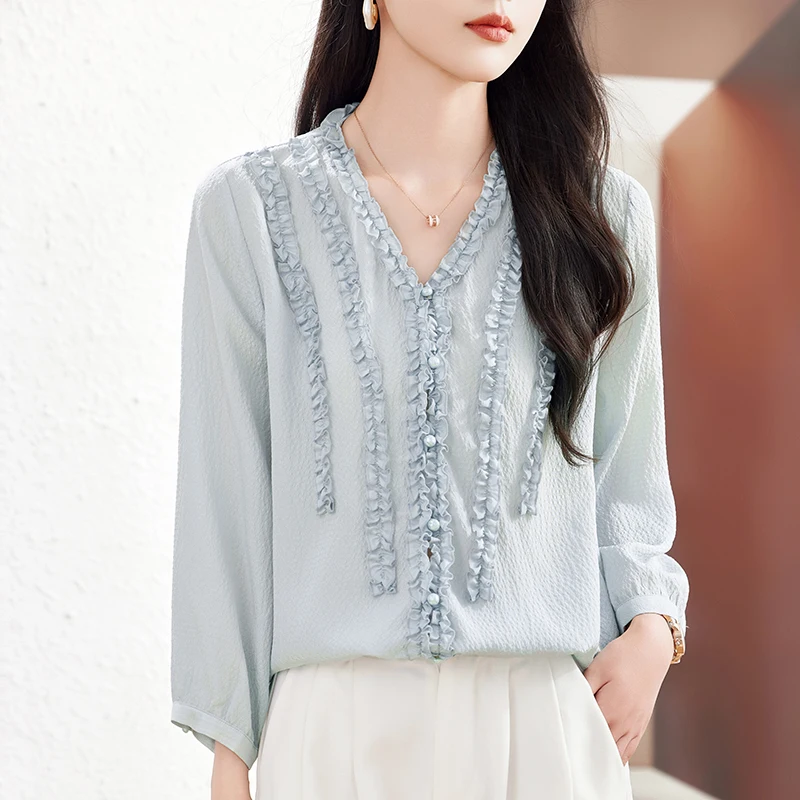 New Elegant Fashion Shirts Blouses for Women Summer V-neck 100% Real Silk Women's Shirt Loose Tops Office Lady Solid Blouse - AliExpress Shirts & Blouses