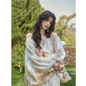 2025 New Arrival Spring/summer Loose Beach Style Print Slash Neck Lantern Sleeve Blouse Good Quality Women Casual Shirts T248 - AliExpress Shirts & Blouses